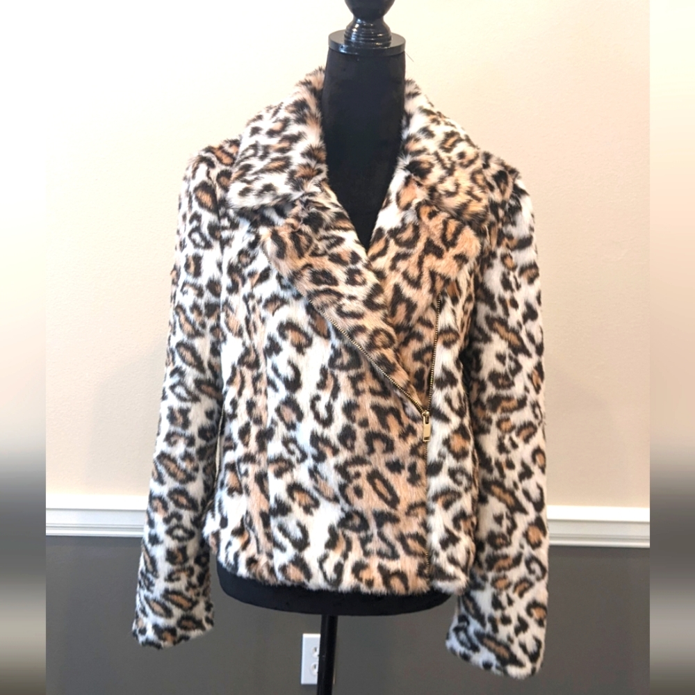 Sunset +Spring faux cheetah print coat size Large